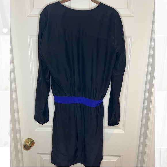 Barney New York Silk Cocktail Faux Wrap Dress with Pockets Black and Blue NWT 10 - Picture 2 of 5
